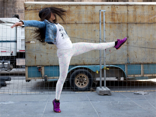 AwakeNAware.com-Awake-&-Aware-Dancing-Woman-Wearing-White-Geometric-Patterned-Yoga-Pants