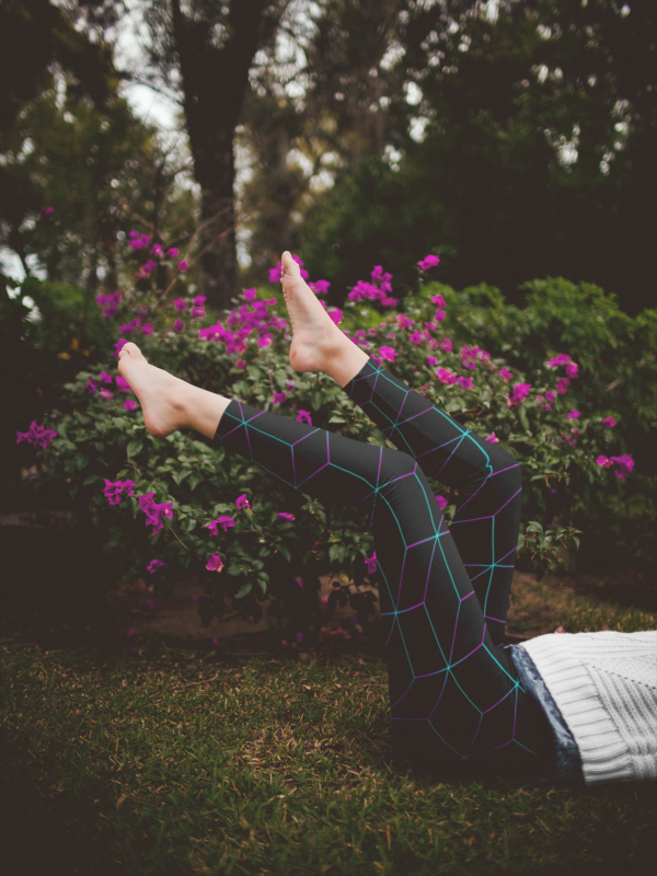 AwakeNAware.com Awake & Aware Legs Black Geometric Yoga Pants Mockup