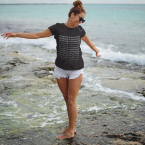 AwakeNAware.com-Awake-&-Aware-Woman-on-Beach-Wearing-Evverything-is-Temporary-Black-Graphic-Tshirt