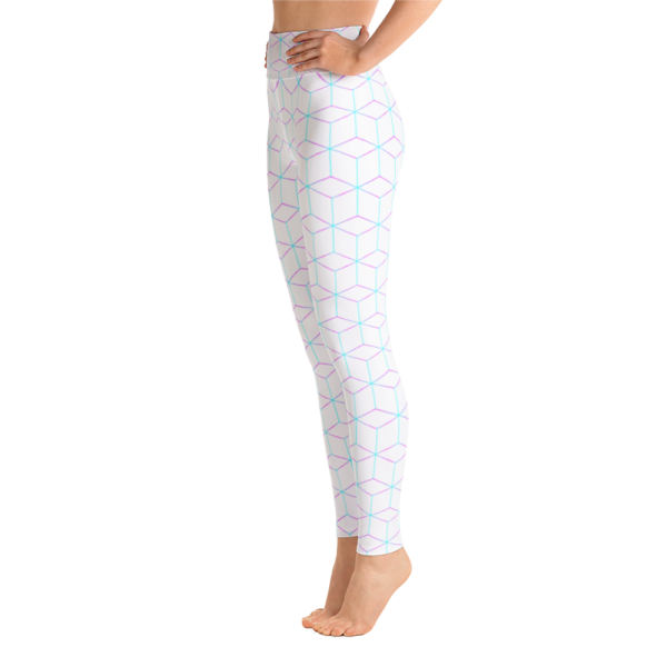 White Geometric Patterned Yoga Pants - Image 5