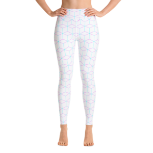 White Geometric Patterned Yoga Pants