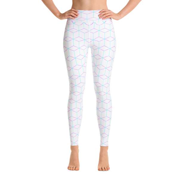 White Geometric Patterned Yoga Pants
