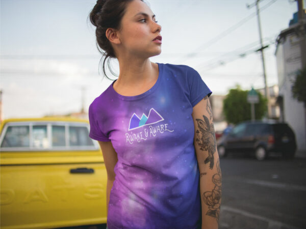 AwakeNAware.com-Awake-&-Aware-Woman-Wearing-Universal-Space-Unlimited-T-Shirt