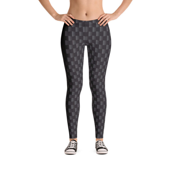 AwakenAware.com Awake & Aware Women Wearing Carbon Fiber Print leggings and sneakers