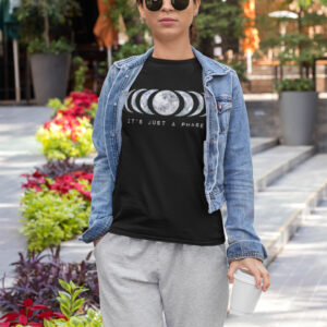 Awake-&-Aware-awakenaware.com-@awakenawareinc-Women-Wearing---Its-Just-a-Phase-Moon-Tee