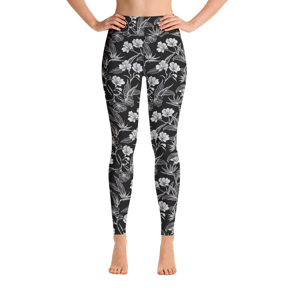Black White Floral Yoga Pants Awake Aware