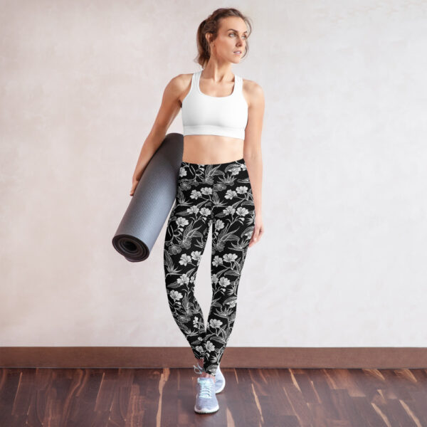 Black & White Floral Yoga Pants - Image 3