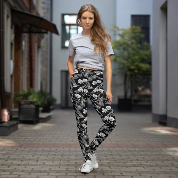 Black & White Floral Yoga Pants - Image 4